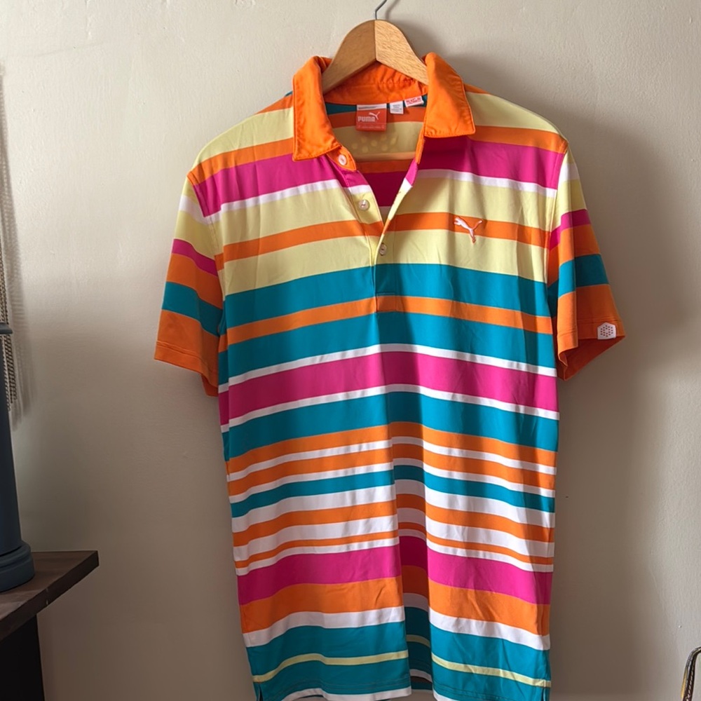 ⭐️🌸🐈💙Puma Orange and Pink Striped Polo Shirt
